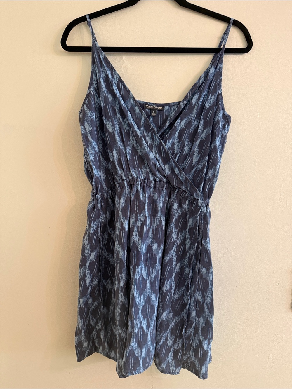 Toad&Co Navy and Light Blue Patterned Sleeveless Wrap Mini Dress Size Small